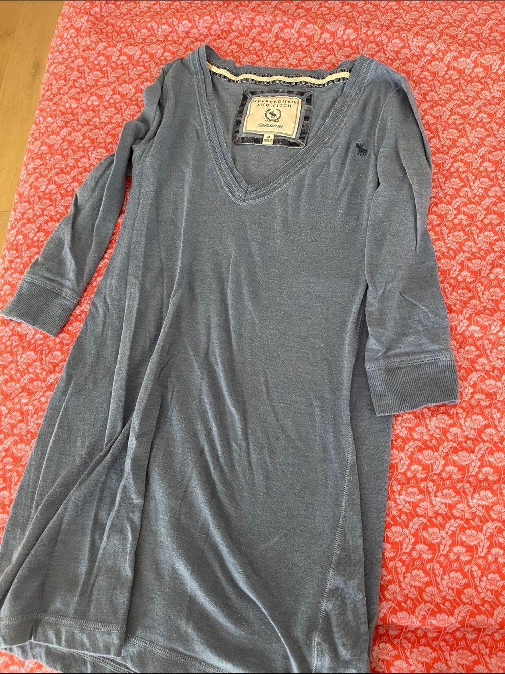 Abercrombie & Fitch Steel Blue V-Neck Long Sleeve Tunic